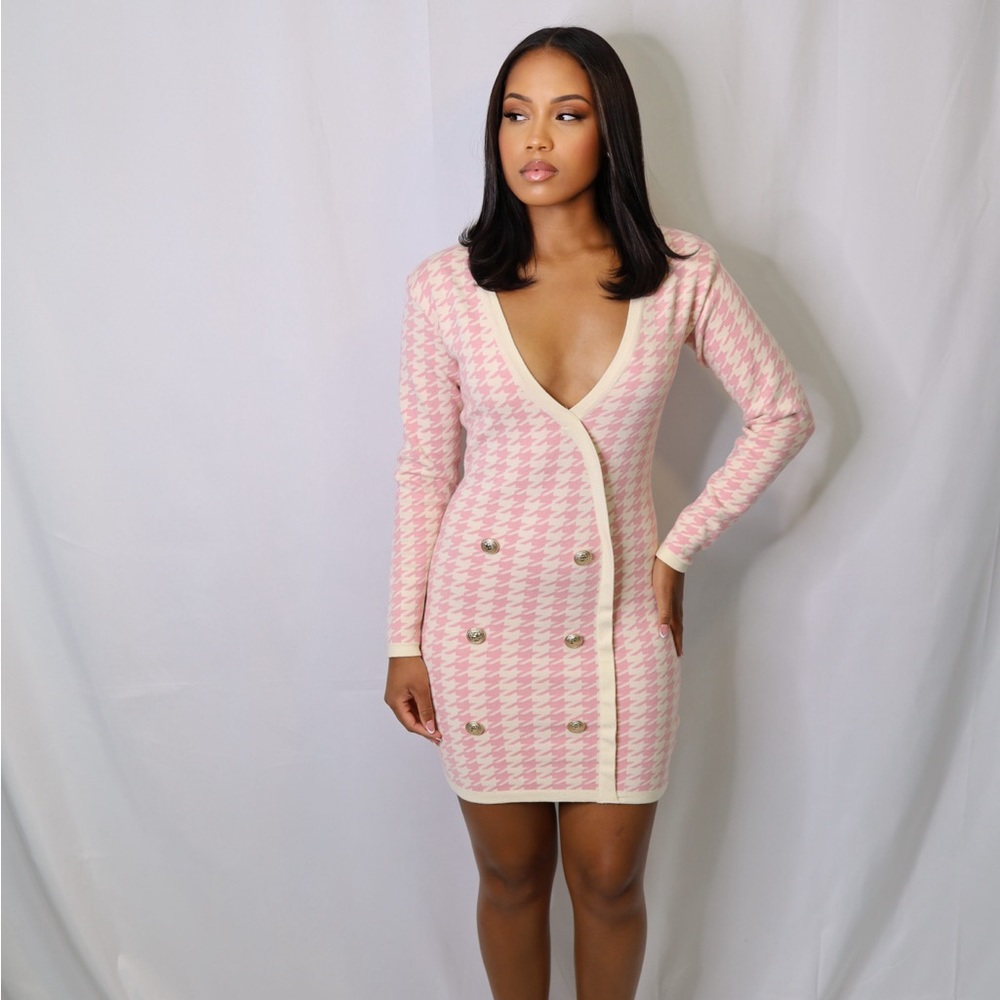 Pink houndstooth dress